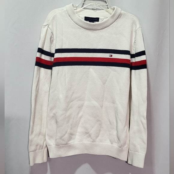 Tommy Hilfiger Boys White Crewneck Pullover Cotton Sweater Size Medium (8/10) - Picture 2 of 7